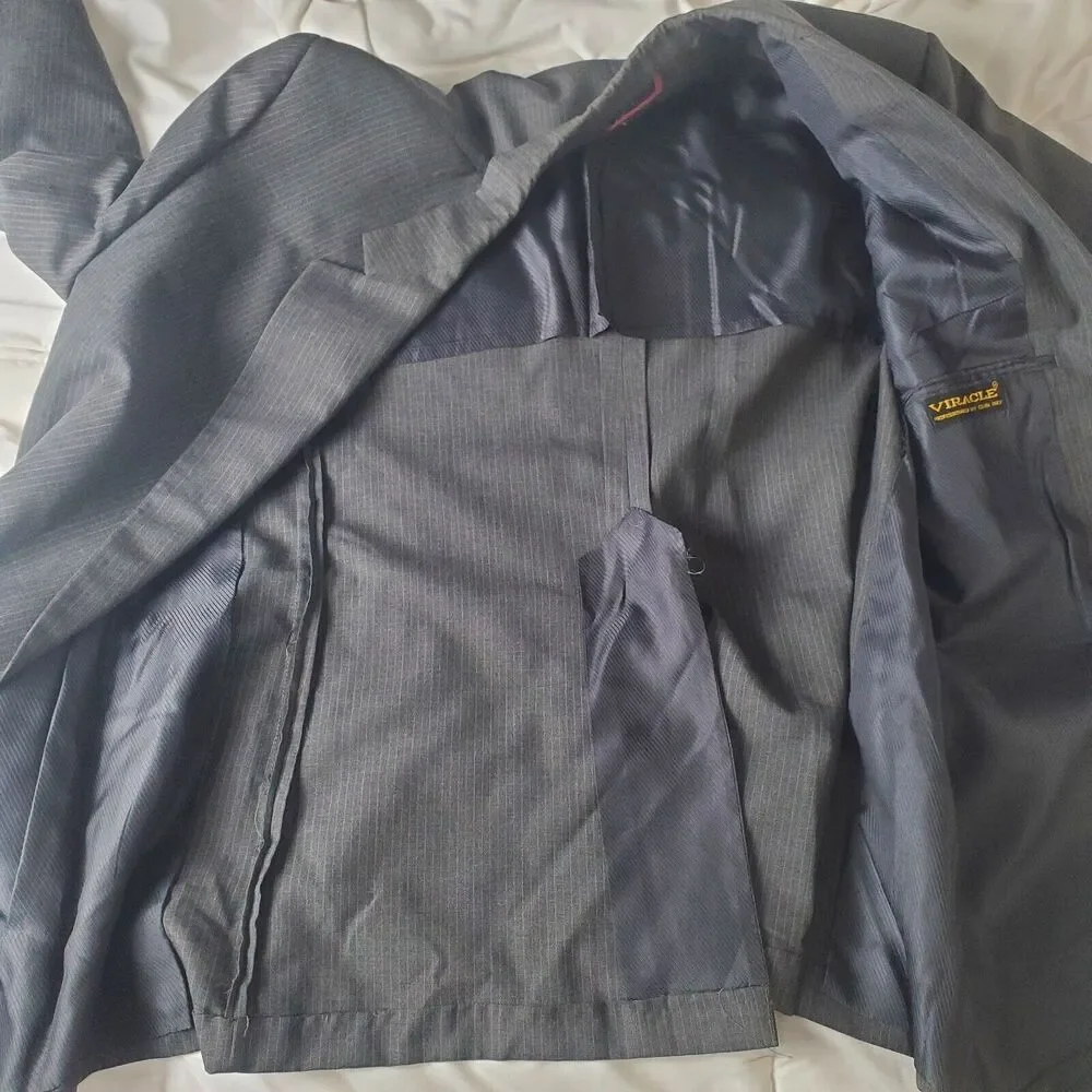 Hart Schaffner Marx Vintage Suit Coat Size 44 Pinstripe Gray Grey Viracle Blazer